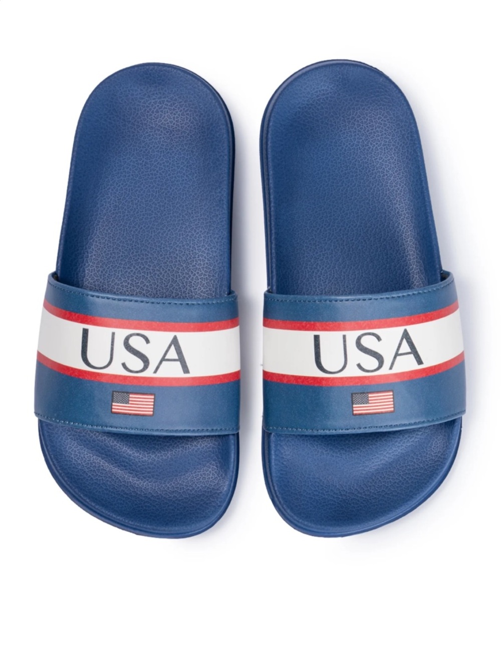 Kids Patriotic Slide Sandals in Blue with USA Graphic
